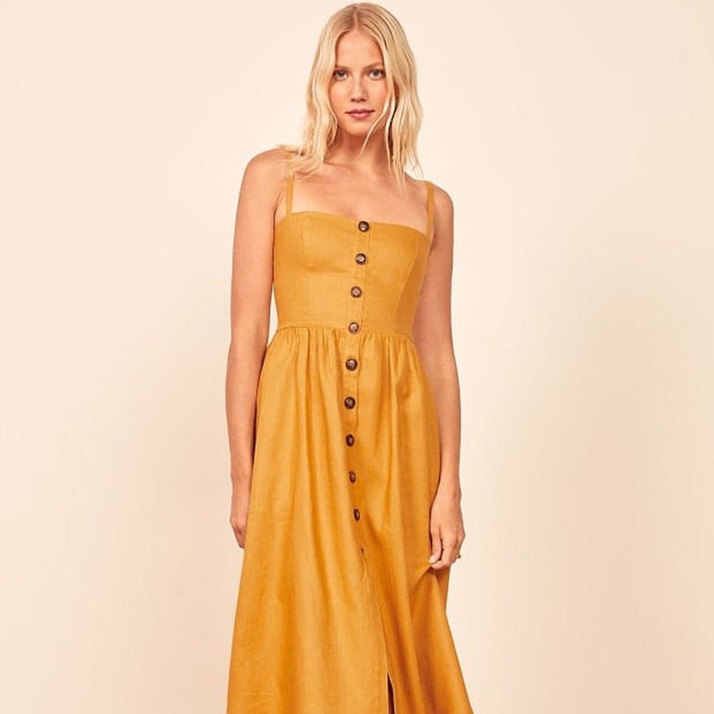 Reformation Button Dress 2 Mustard